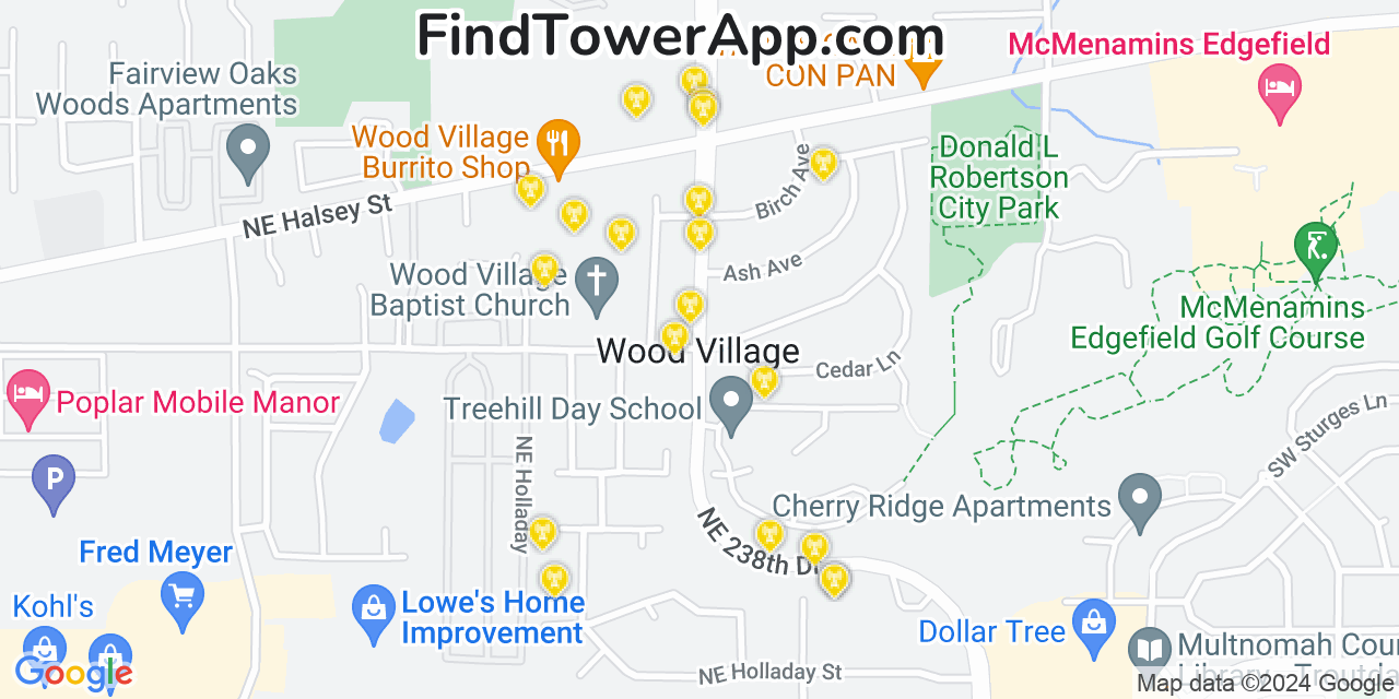 T-Mobile 4G/5G cell tower coverage map Wood Village, Oregon