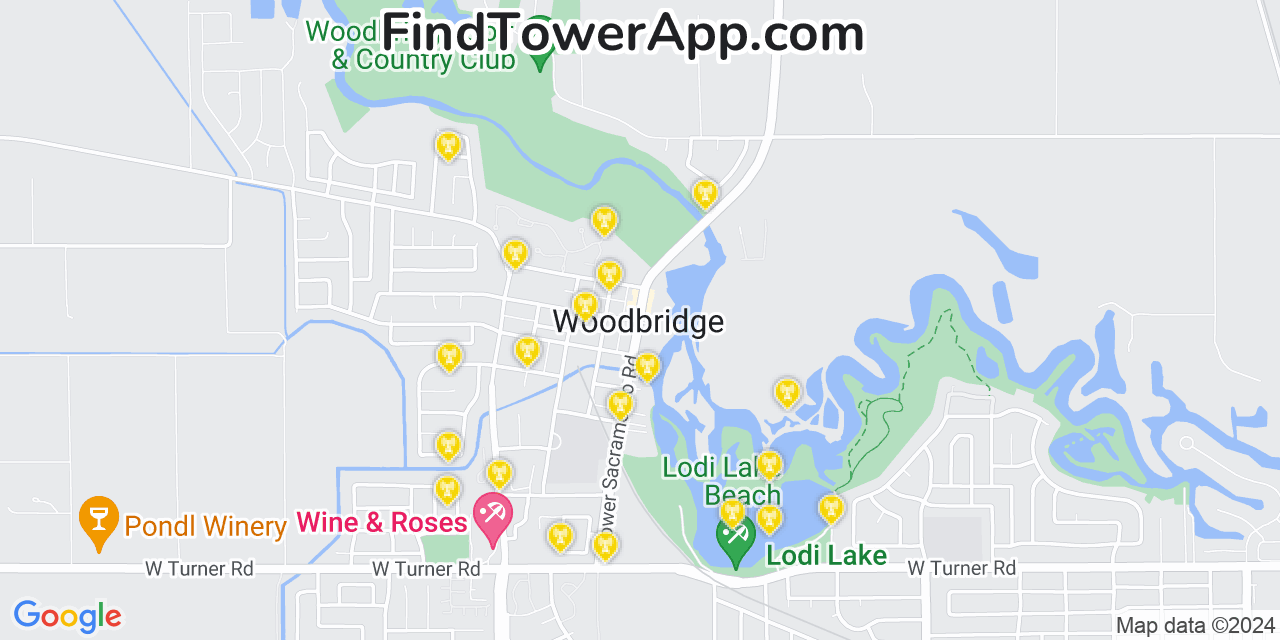 Verizon 4G/5G cell tower coverage map Woodbridge, California