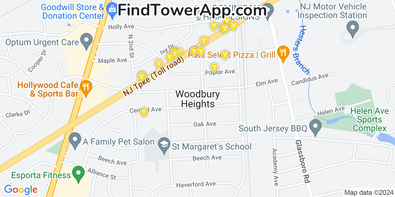 Verizon 4G/5G cell tower coverage map Woodbury Heights, New Jersey