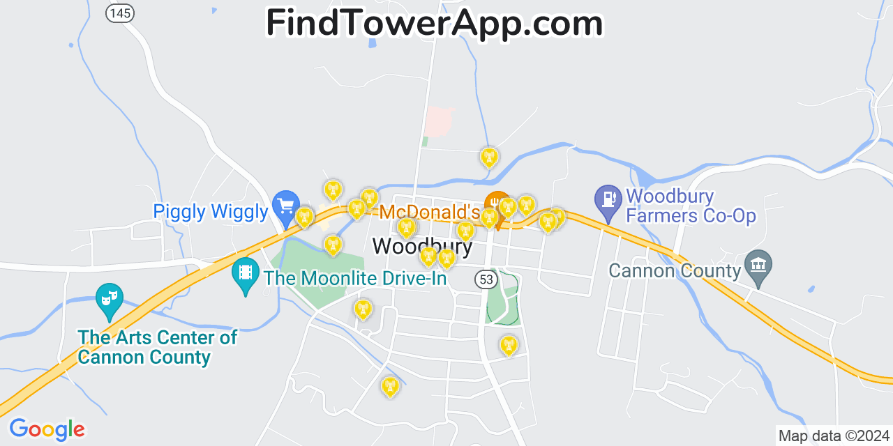 AT&T 4G/5G cell tower coverage map Woodbury, Tennessee