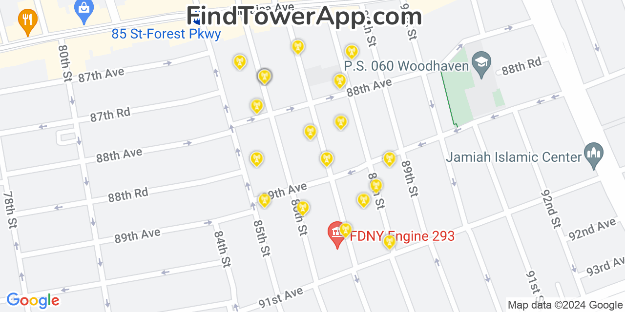 AT&T 4G/5G cell tower coverage map Woodhaven, New York