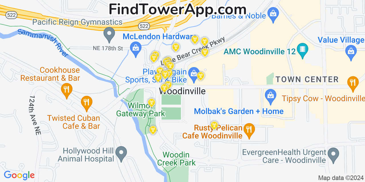 T-Mobile 4G/5G cell tower coverage map Woodinville, Washington