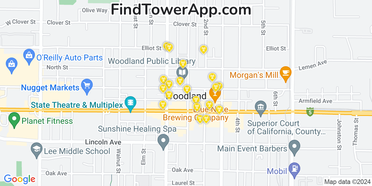 T-Mobile 4G/5G cell tower coverage map Woodland, California