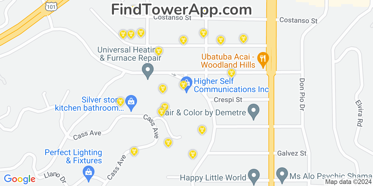 AT&T 4G/5G cell tower coverage map Woodland Hills, California