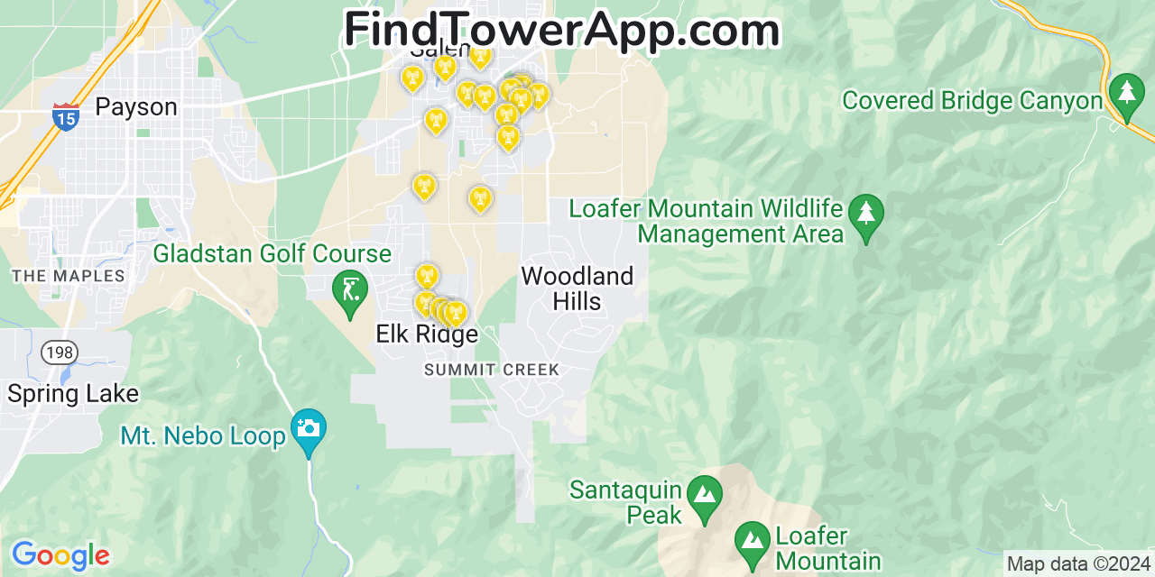 AT&T 4G/5G cell tower coverage map Woodland Hills, Utah