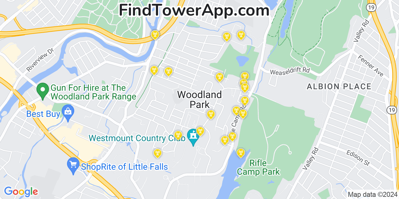 AT&T 4G/5G cell tower coverage map Woodland Park, New Jersey