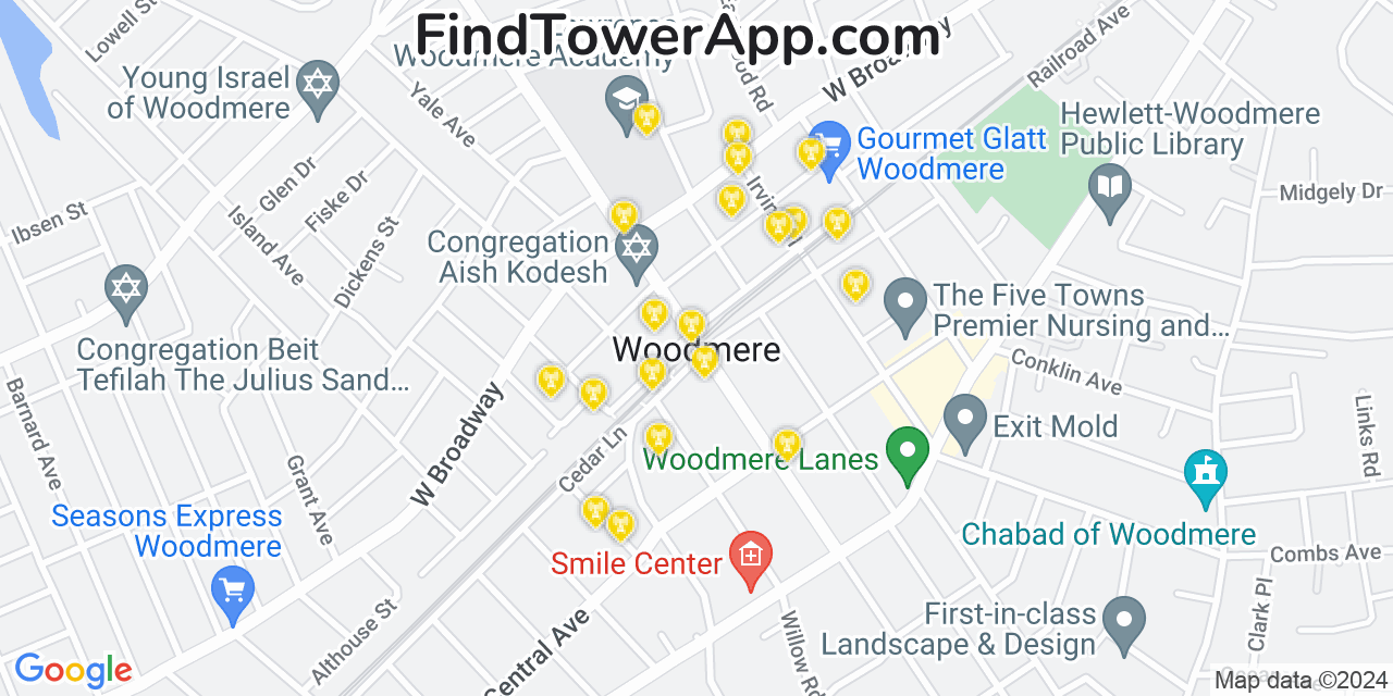 AT&T 4G/5G cell tower coverage map Woodmere, New York