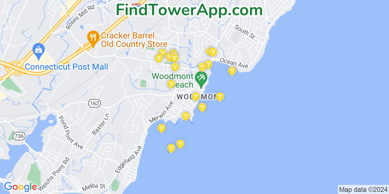 Verizon 4G/5G cell tower coverage map Woodmont, Connecticut