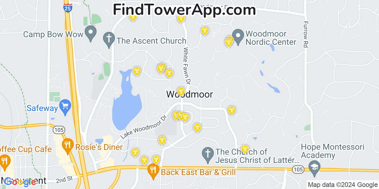 Verizon 4G/5G cell tower coverage map Woodmoor, Colorado