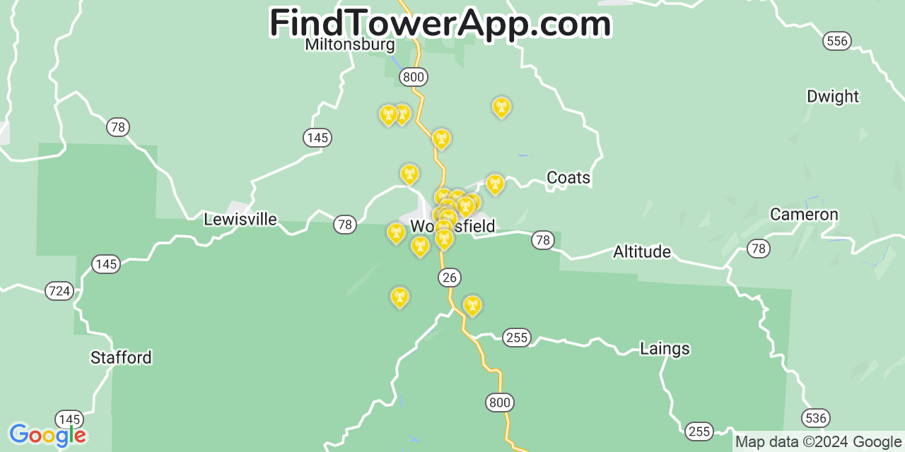 AT&T 4G/5G cell tower coverage map Woodsfield, Ohio