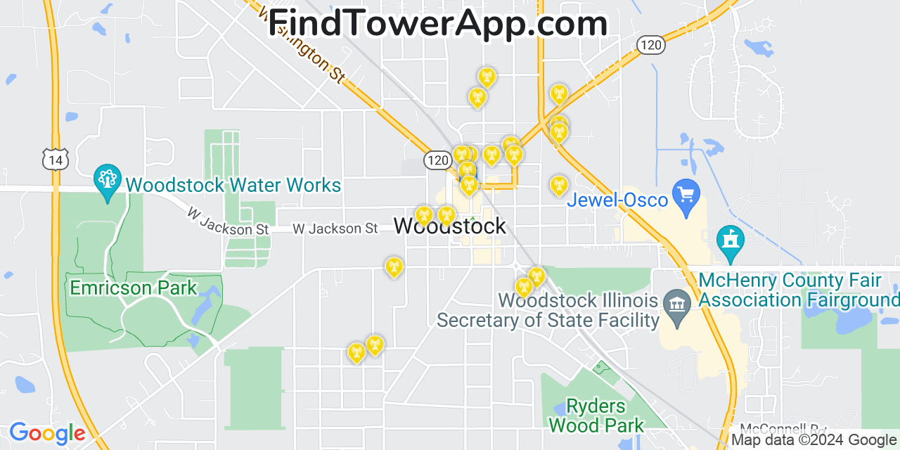 T-Mobile 4G/5G cell tower coverage map Woodstock, Illinois