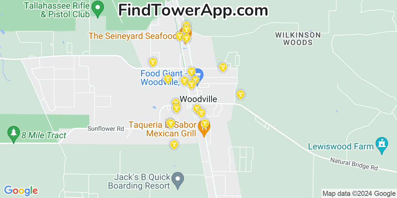 Verizon 4G/5G cell tower coverage map Woodville, Florida