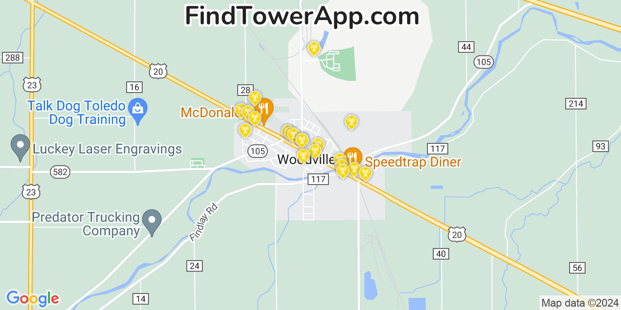 AT&T 4G/5G cell tower coverage map Woodville, Ohio