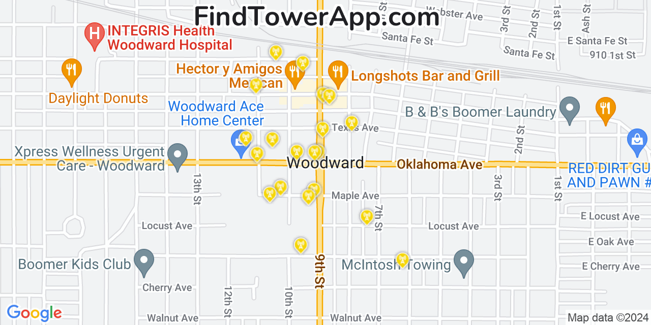 AT&T 4G/5G cell tower coverage map Woodward, Oklahoma