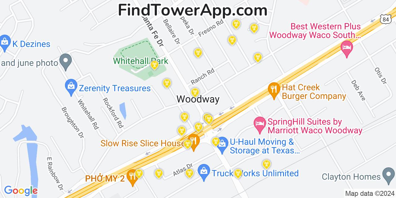AT&T 4G/5G cell tower coverage map Woodway, Texas