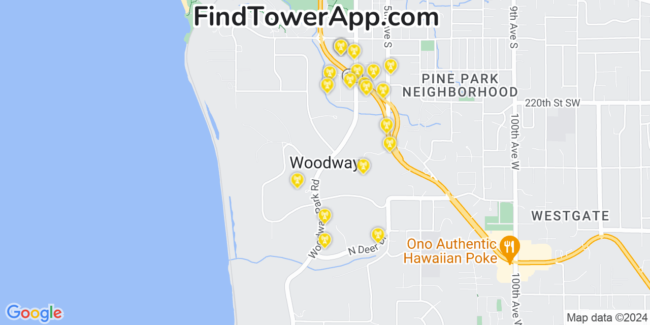 Verizon 4G/5G cell tower coverage map Woodway, Washington