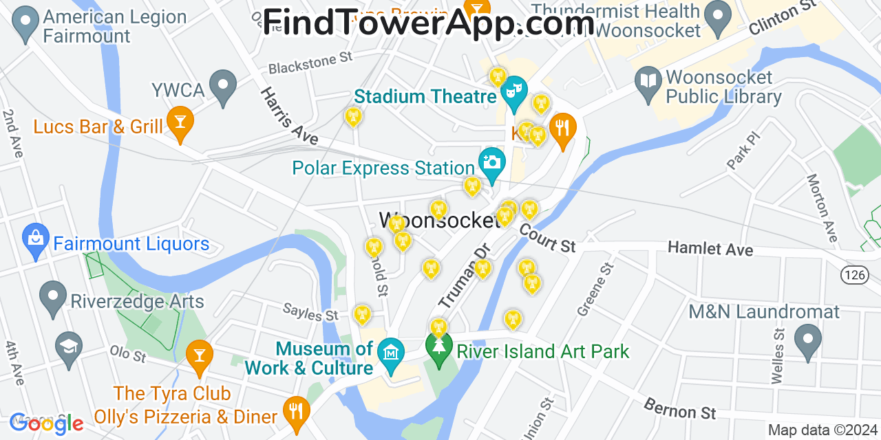 AT&T 4G/5G cell tower coverage map Woonsocket, Rhode Island