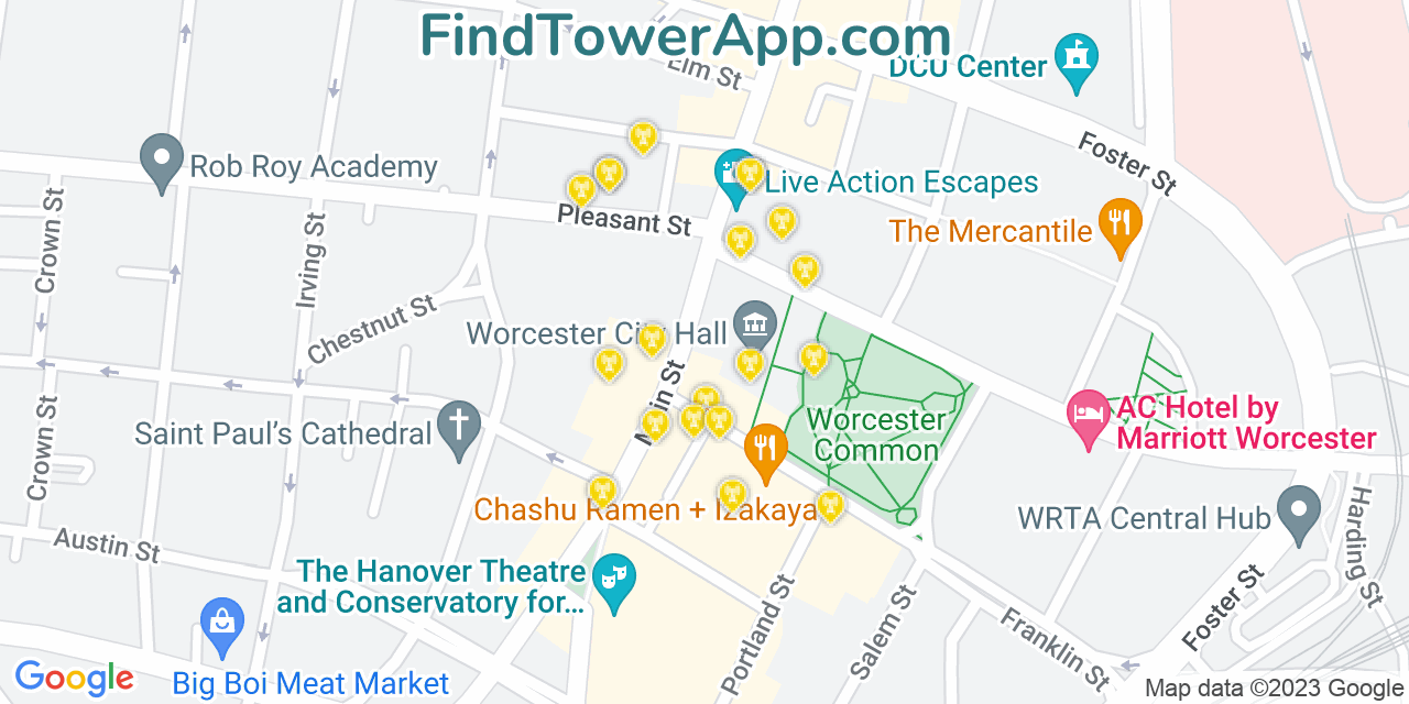 T-Mobile 4G/5G cell tower coverage map Worcester, Massachusetts