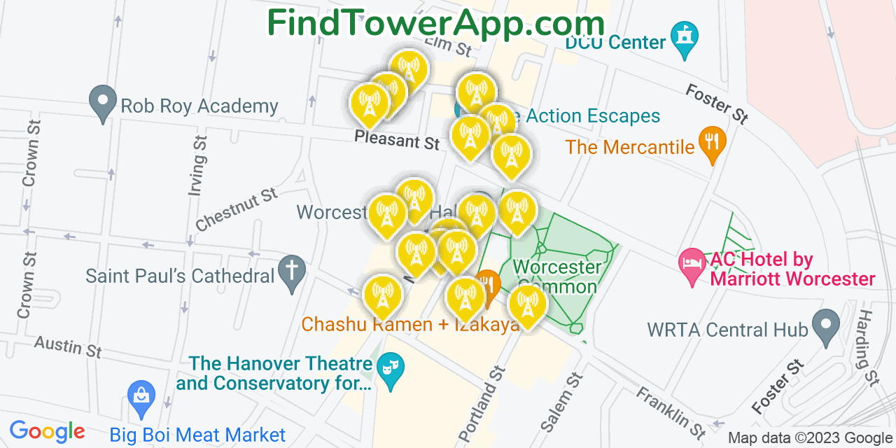 Verizon 4G/5G cell tower coverage map Worcester, Massachusetts