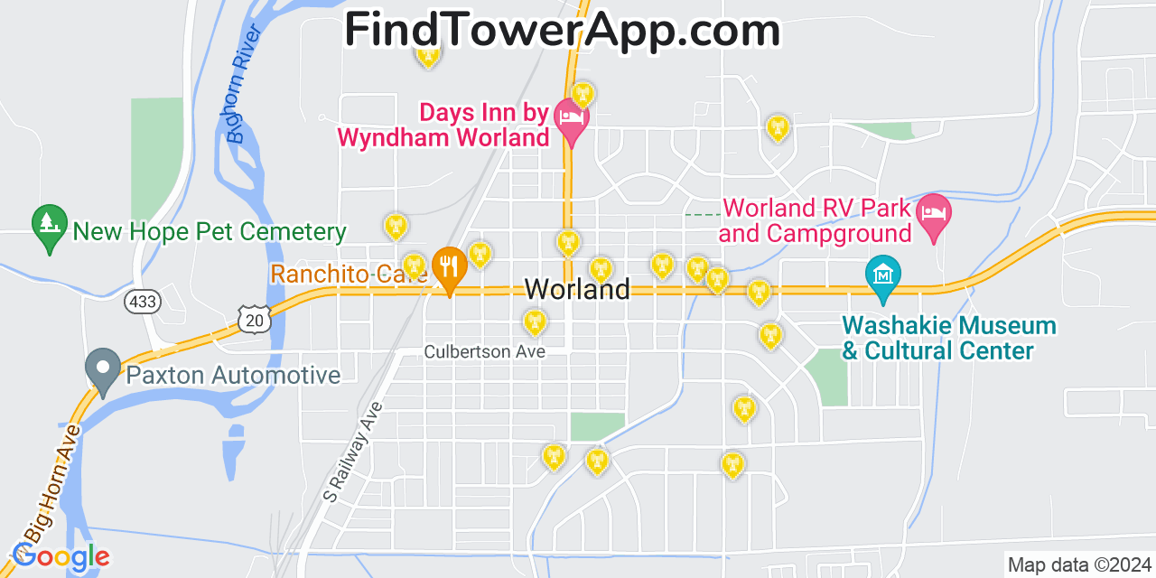 Verizon 4G/5G cell tower coverage map Worland, Wyoming