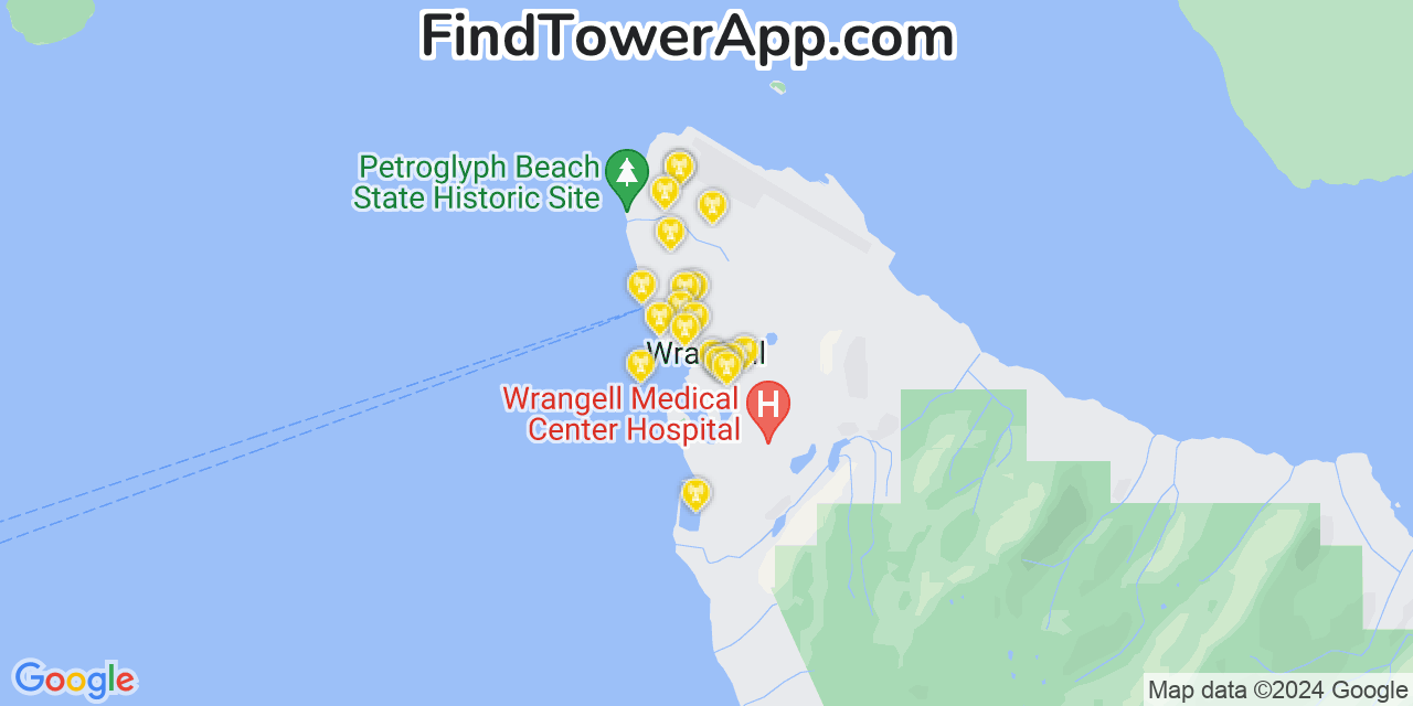 AT&T 4G/5G cell tower coverage map Wrangell, Alaska