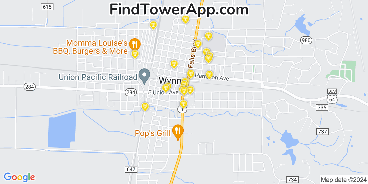 AT&T 4G/5G cell tower coverage map Wynne, Arkansas