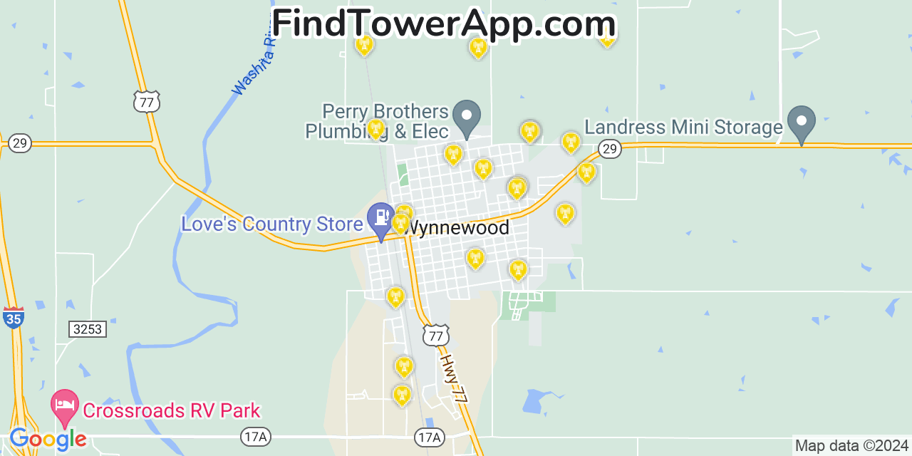 AT&T 4G/5G cell tower coverage map Wynnewood, Oklahoma