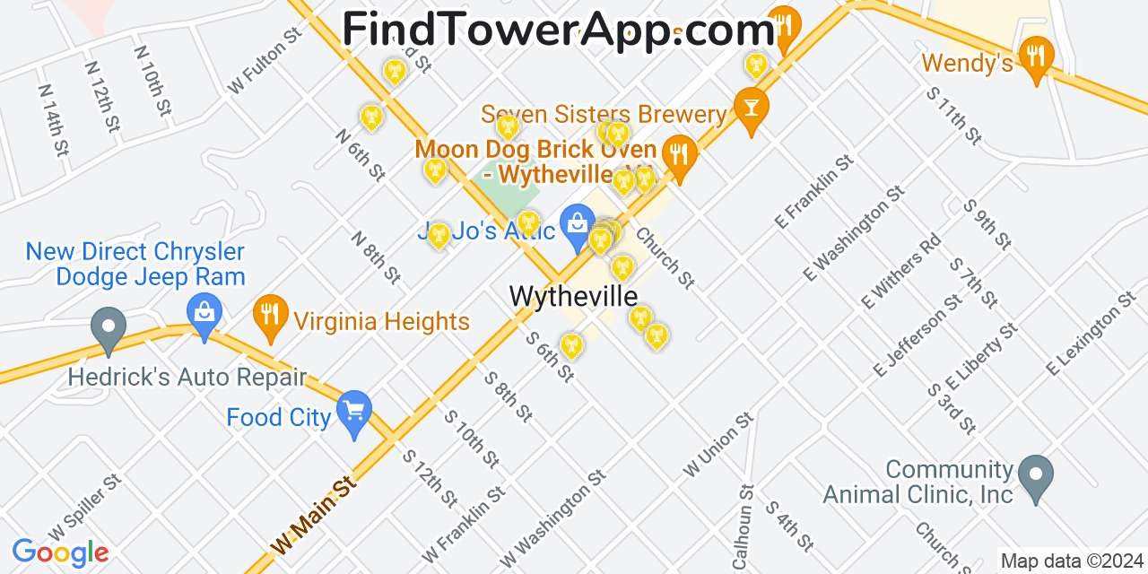 AT&T 4G/5G cell tower coverage map Wytheville, Virginia