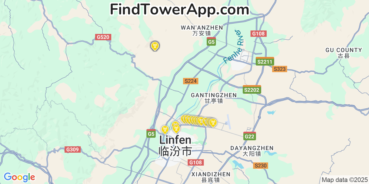 Map showing the 24 primary China Telecom cell tower locations in Xi, China