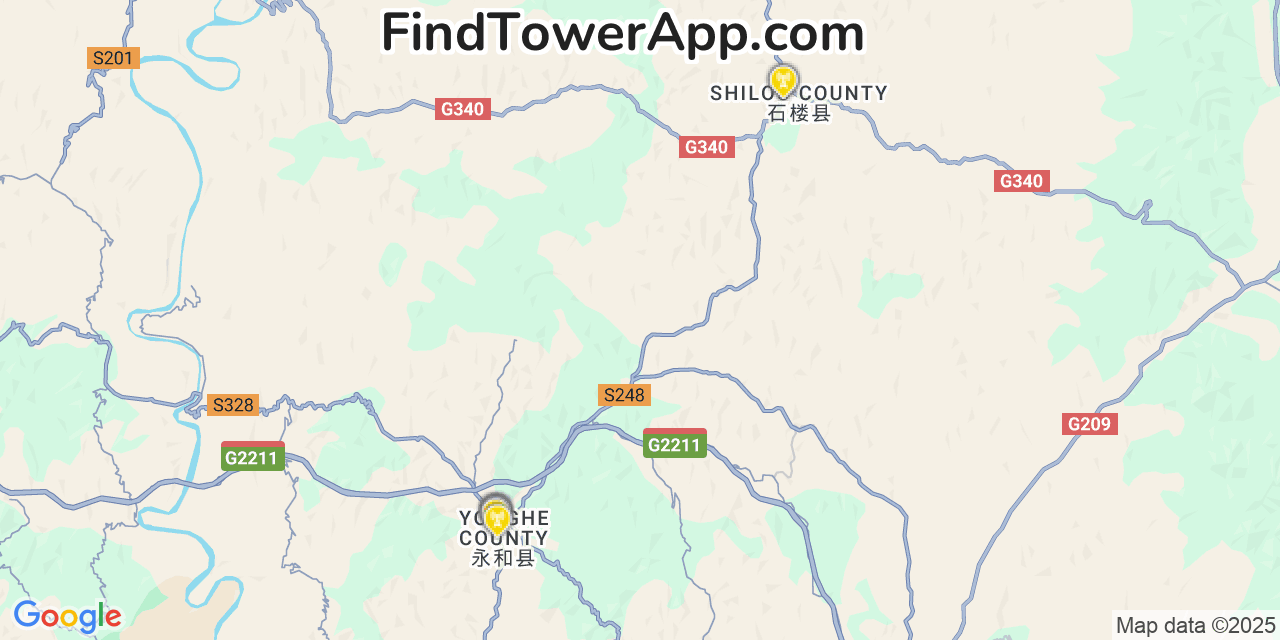 Map showing the 20 primary China Unicom cell tower locations in Xi, China