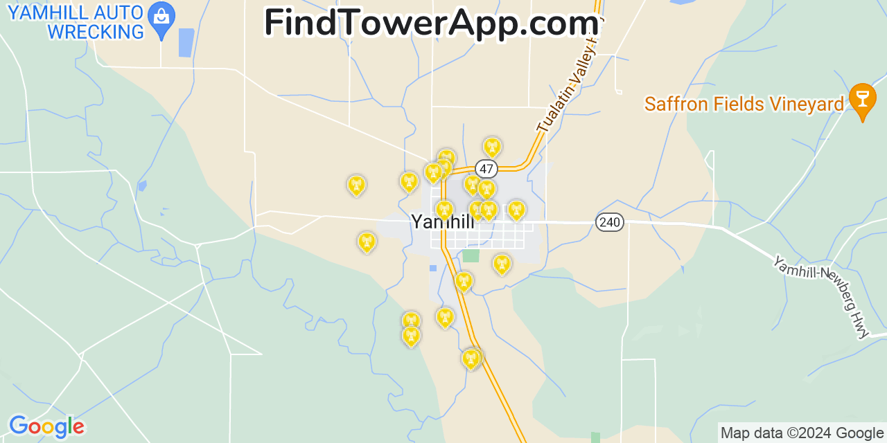 Verizon 4G/5G cell tower coverage map Yamhill, Oregon