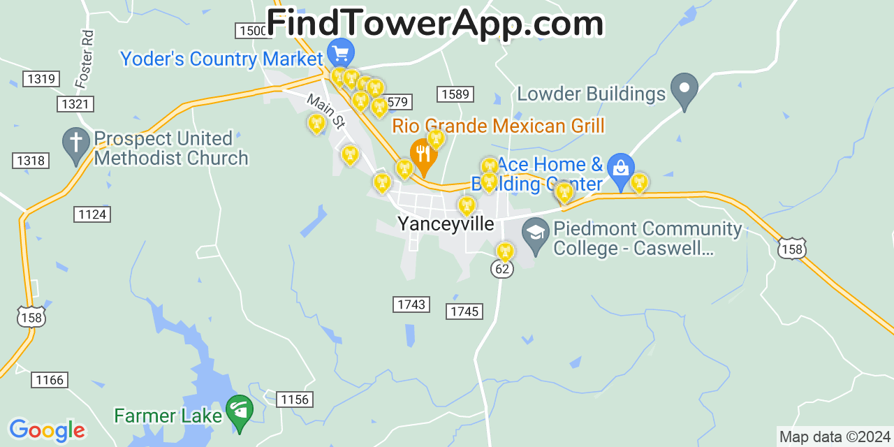 AT&T 4G/5G cell tower coverage map Yanceyville, North Carolina