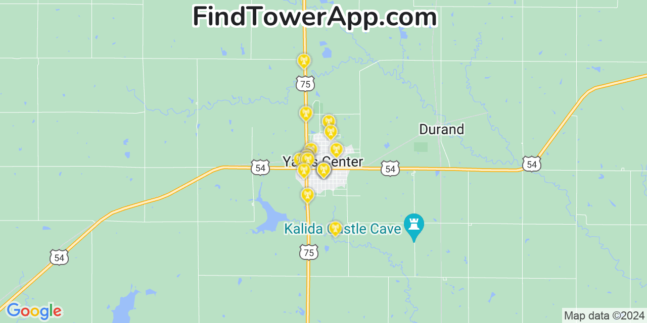 AT&T 4G/5G cell tower coverage map Yates Center, Kansas