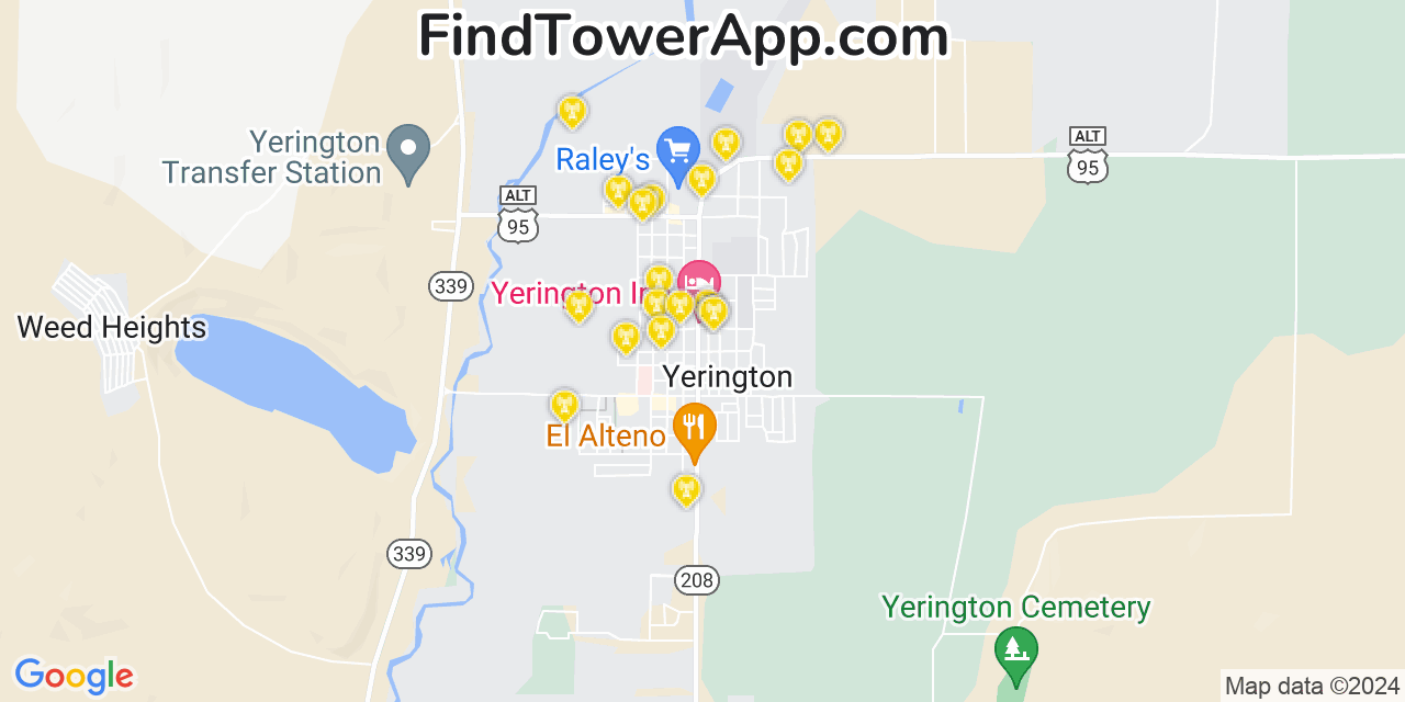 Verizon 4G/5G cell tower coverage map Yerington, Nevada