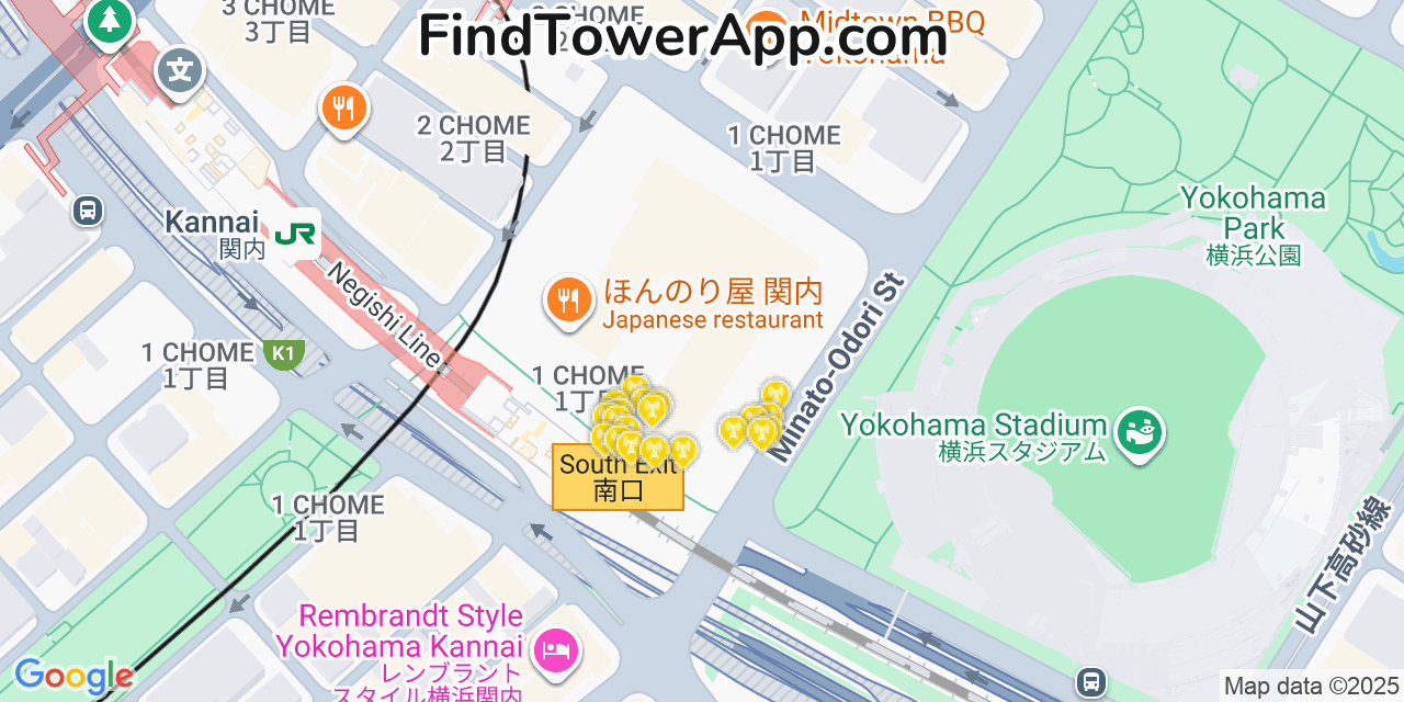Yokohama Cell Towers, Japan - FindTower App Coverage Maps