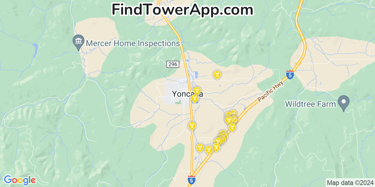 AT&T 4G/5G cell tower coverage map Yoncalla, Oregon