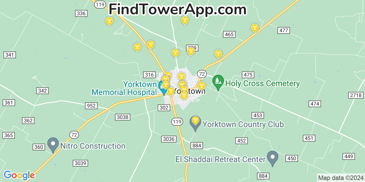 AT&T 4G/5G cell tower coverage map Yorktown, Texas