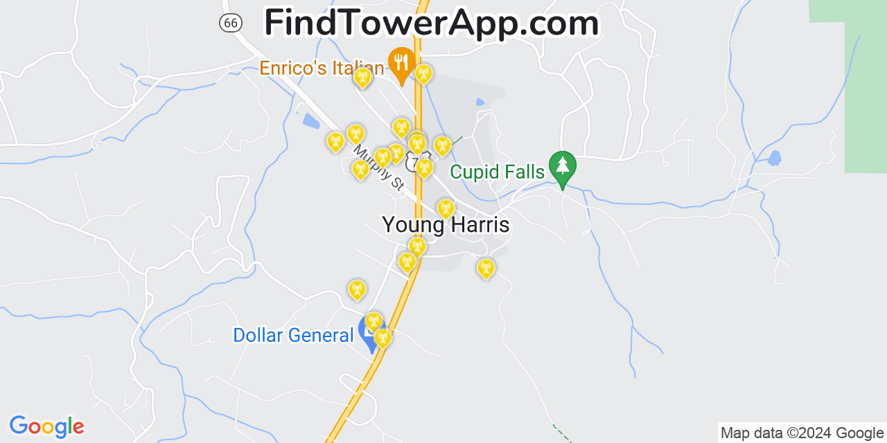 Verizon 4G/5G cell tower coverage map Young Harris, Georgia