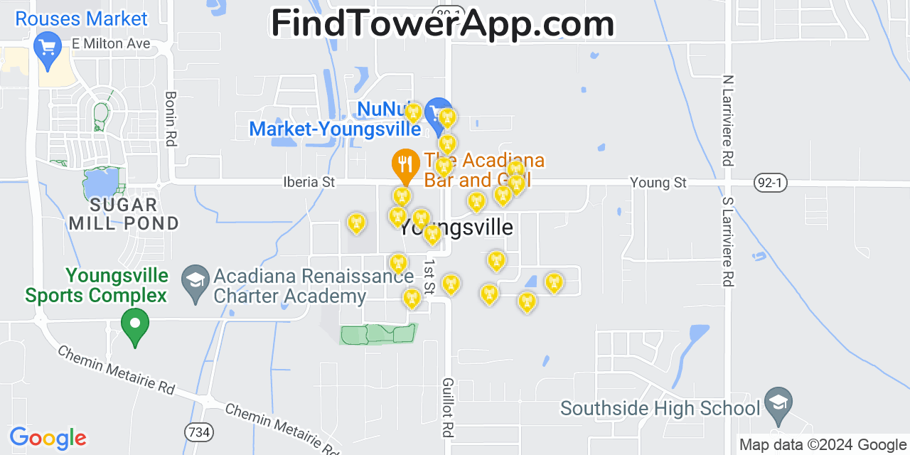 Verizon 4G/5G cell tower coverage map Youngsville, Louisiana