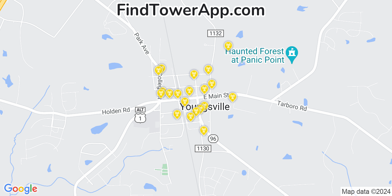 AT&T 4G/5G cell tower coverage map Youngsville, North Carolina