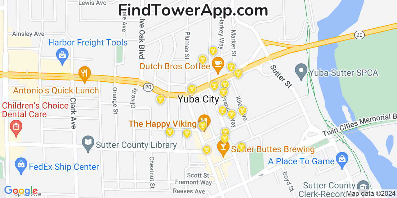 T-Mobile 4G/5G cell tower coverage map Yuba City, California