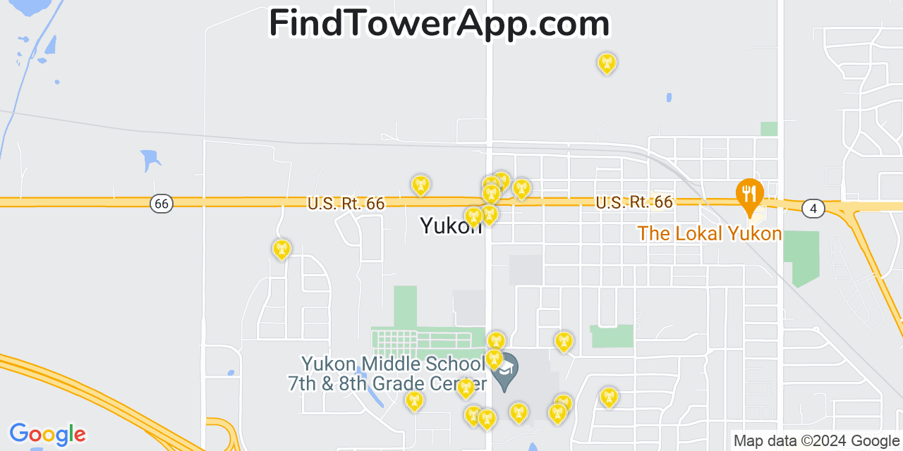 AT&T 4G/5G cell tower coverage map Yukon, Oklahoma