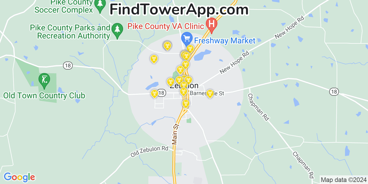 Verizon 4G/5G cell tower coverage map Zebulon, Georgia