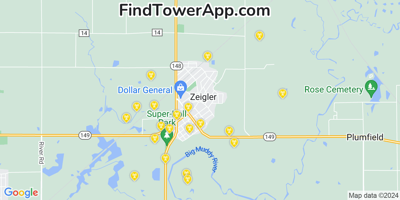 T-Mobile 4G/5G cell tower coverage map Zeigler, Illinois