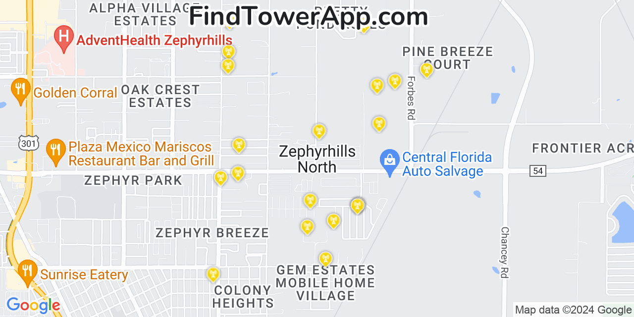 Verizon 4G/5G cell tower coverage map Zephyrhills North, Florida