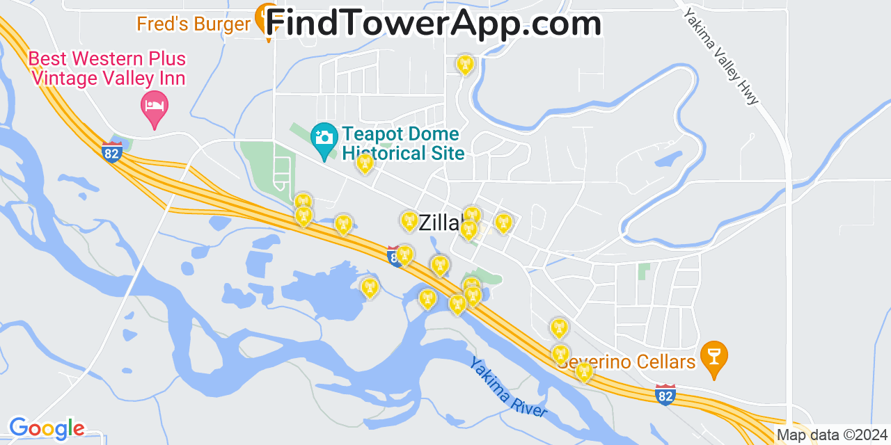 Verizon 4G/5G cell tower coverage map Zillah, Washington