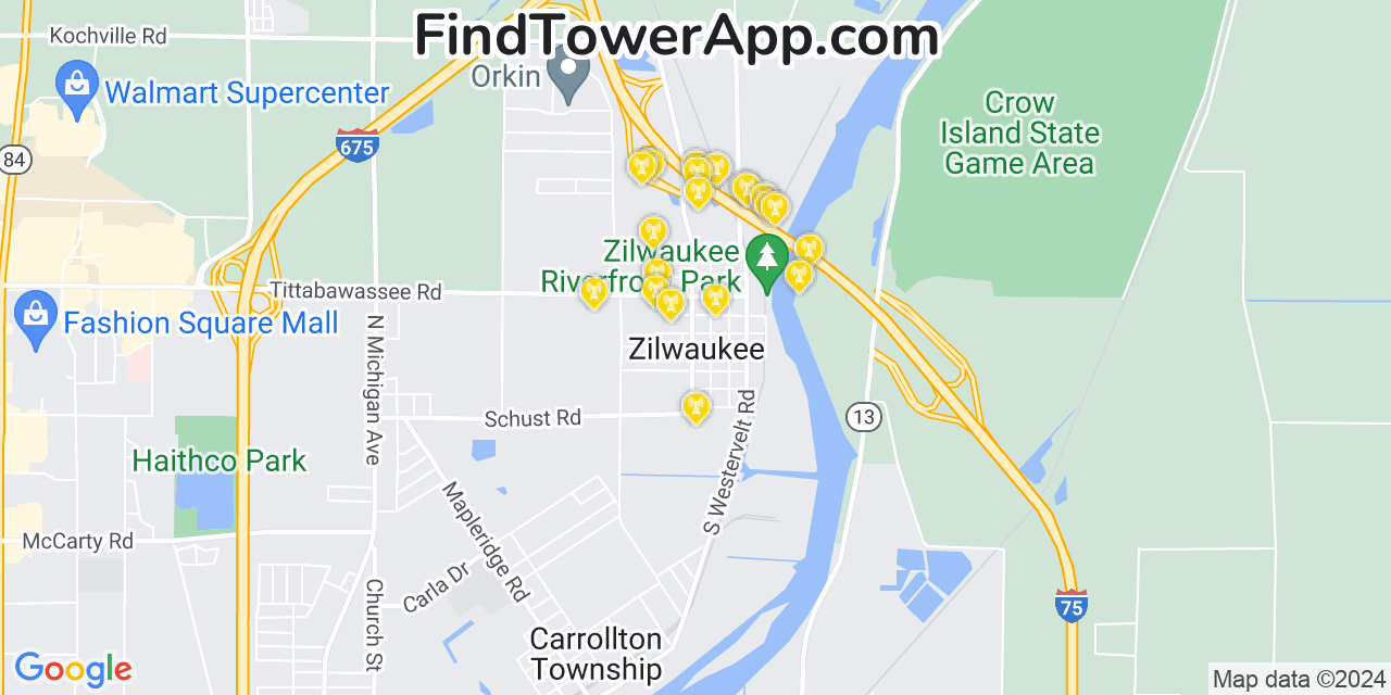 T-Mobile 4G/5G cell tower coverage map Zilwaukee, Michigan