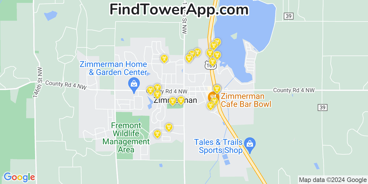 T-Mobile 4G/5G cell tower coverage map Zimmerman, Minnesota