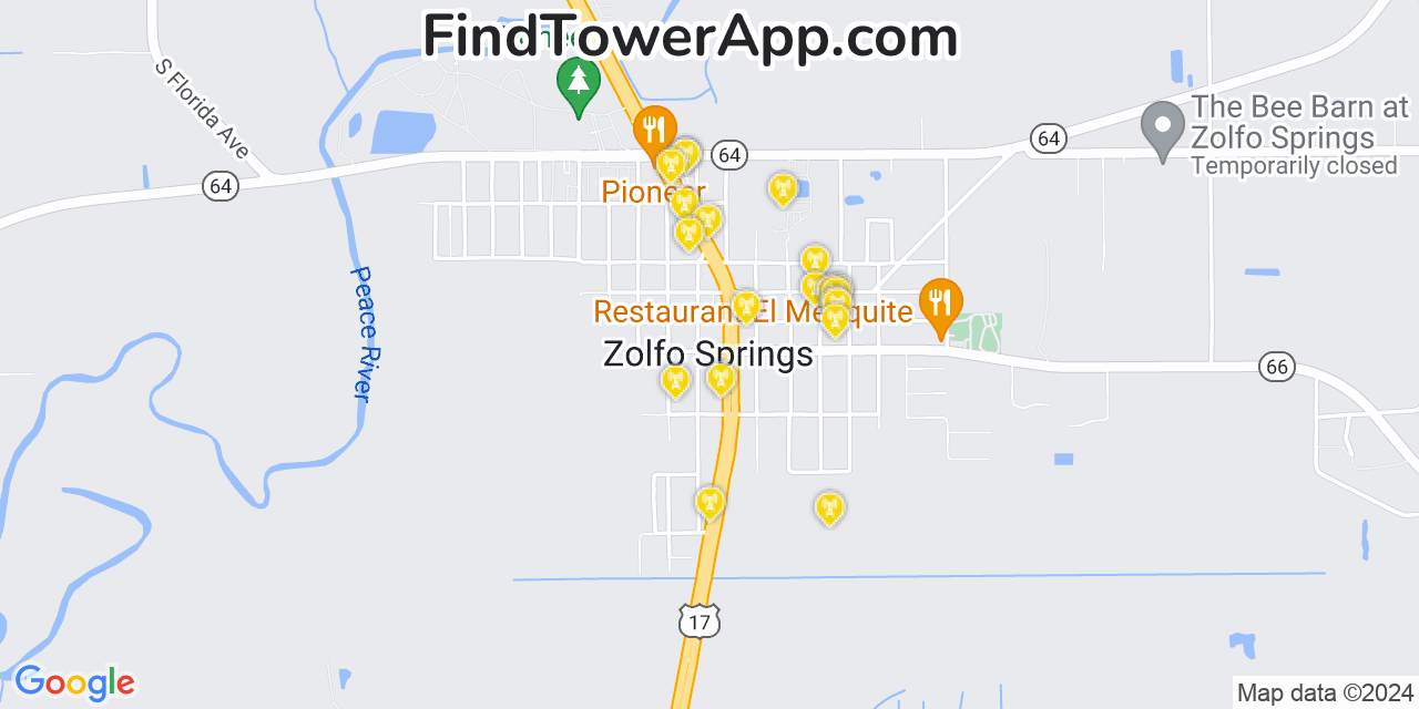 Verizon 4G/5G cell tower coverage map Zolfo Springs, Florida