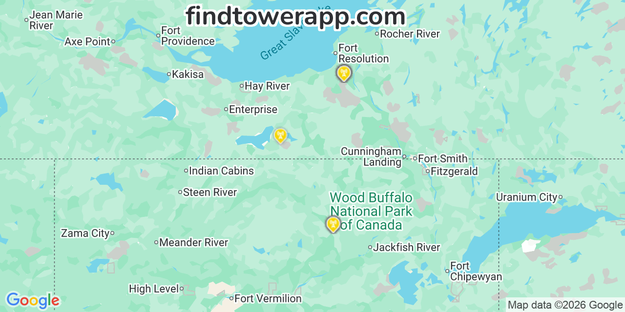 Map showing the 20 primary Freedom cell tower locations in @@Sqmxn, Canada